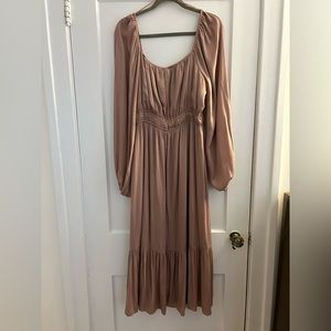 Dusty rose, silky, long sleeve dress